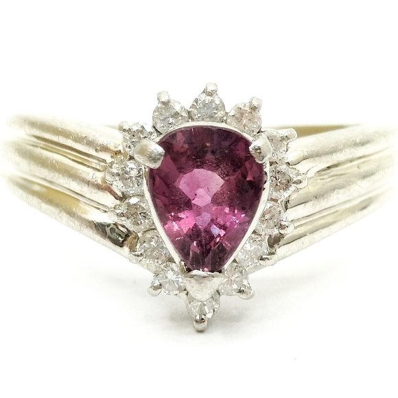 RUBY & DIAMOND PLATINUM White Gold Ring Real Genuine AUTHENTIC Sz 6.75 Vintage - Picture 1 of 10